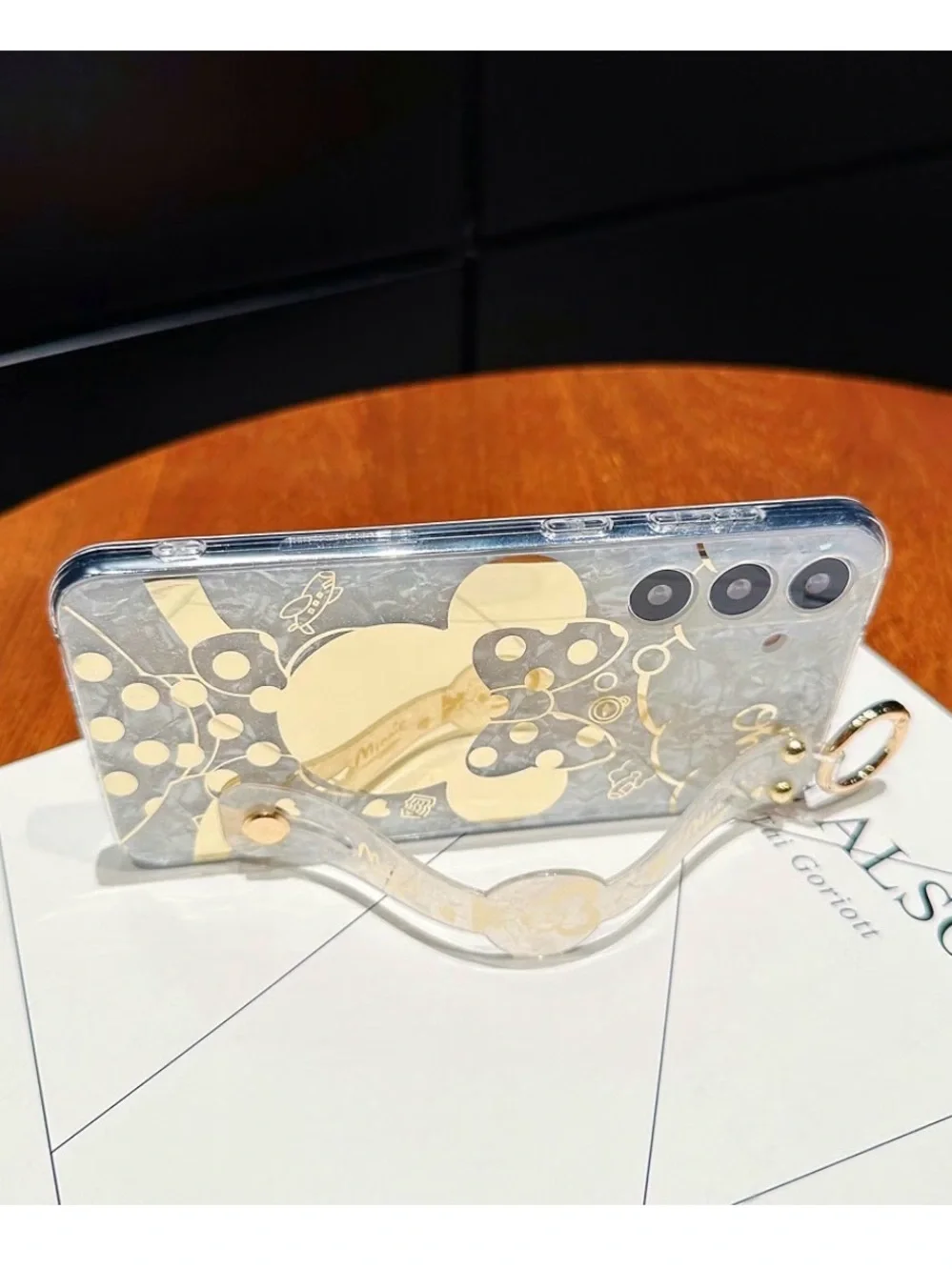 Clear Minnie Mouse Phone Case with Ring Strap - White/Gold Galaxy S23 FE NEW